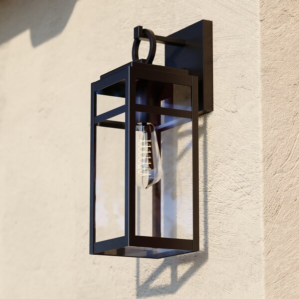 Vaxcel Hubbard 5-in W 1 Light Dusk to Dawn Textured Black Outdoor Wall Lantern Clear Glass Shade T0720 - main